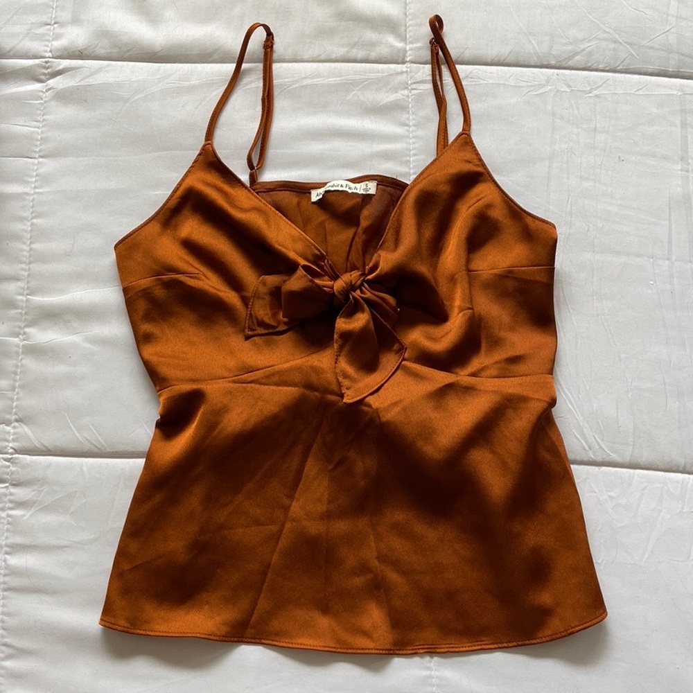 Abercrombie Dark Orange Satin Front-Tie Cami [S]